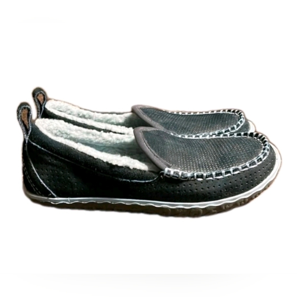 LL Bean mountain slippers women's 7 Black Gray Sherpa Lined